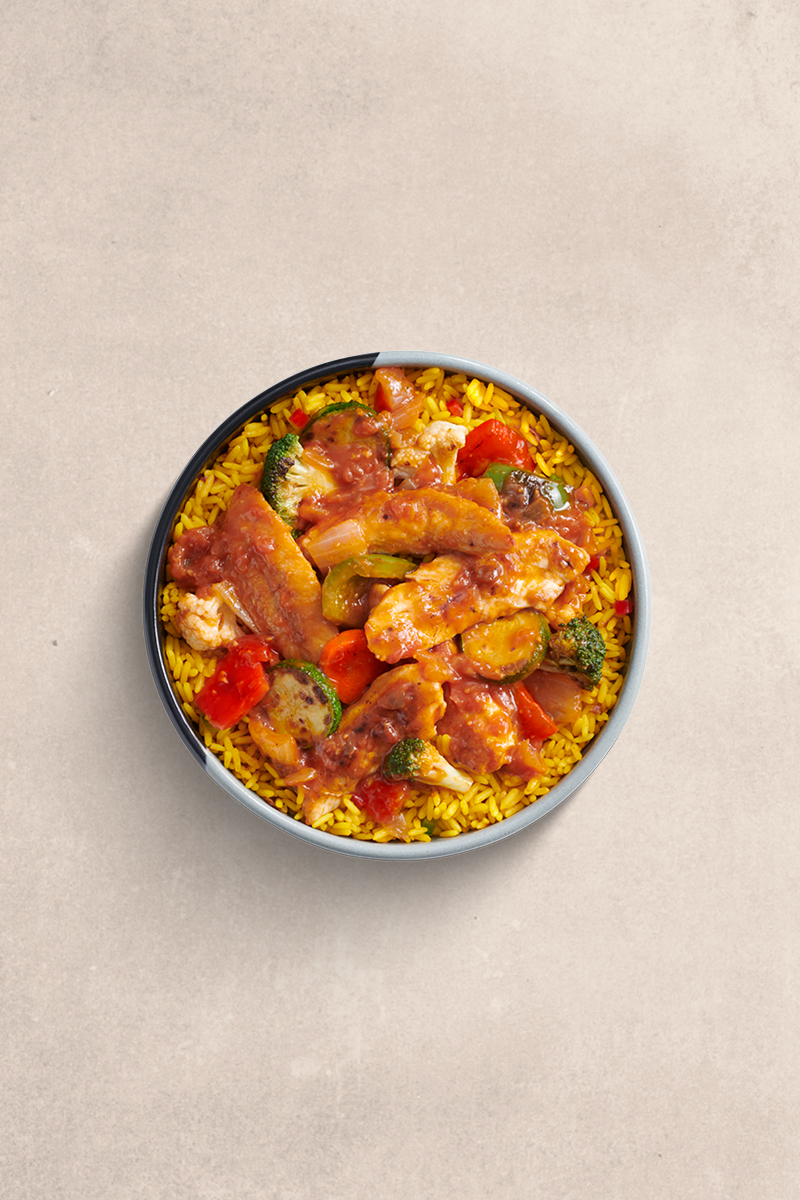 Chicken Strips, Veg & Spicy Rice