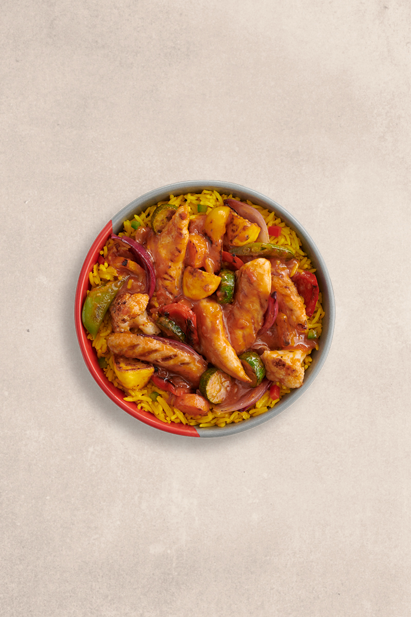 Chicken Strips, Veg & Spicy Rice