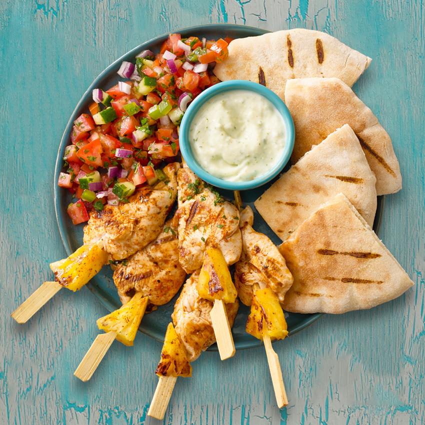 Chicken Pineapple Skewers Pita Fresh Salsa